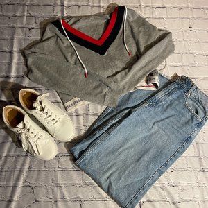 Grey, Tommy Hilfiger, Cropped Hoodie, Size L